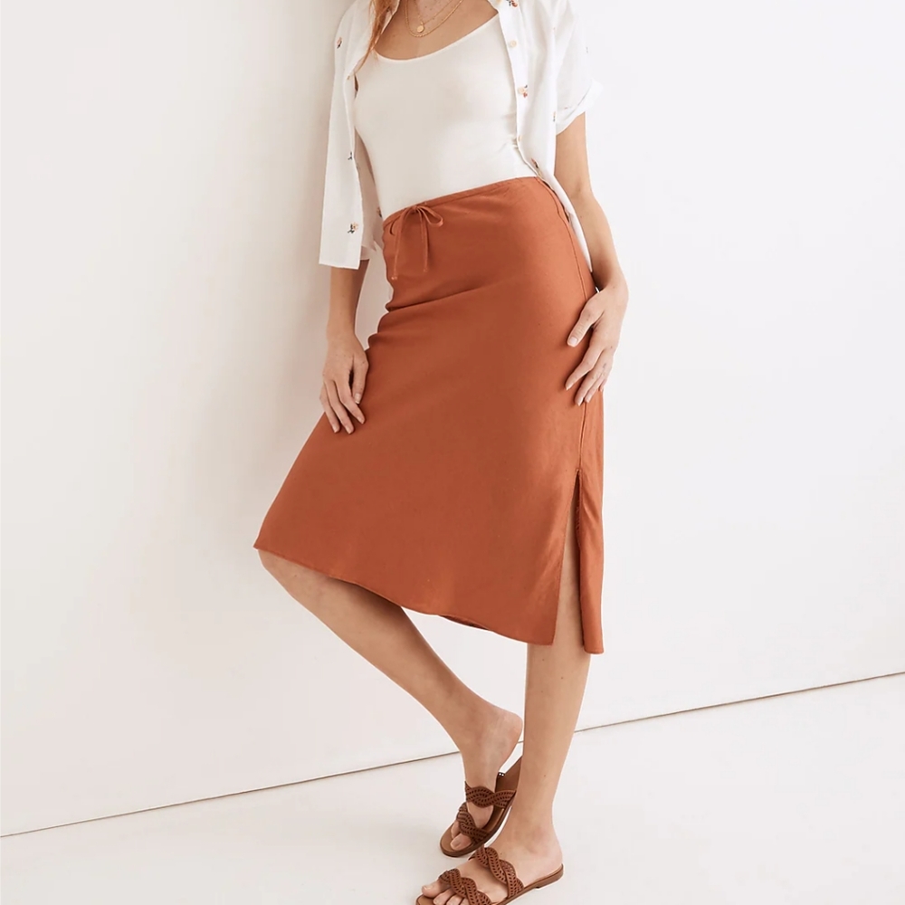 NWT Madewell Linen-Blend Drawstring Midi Slip Skirt